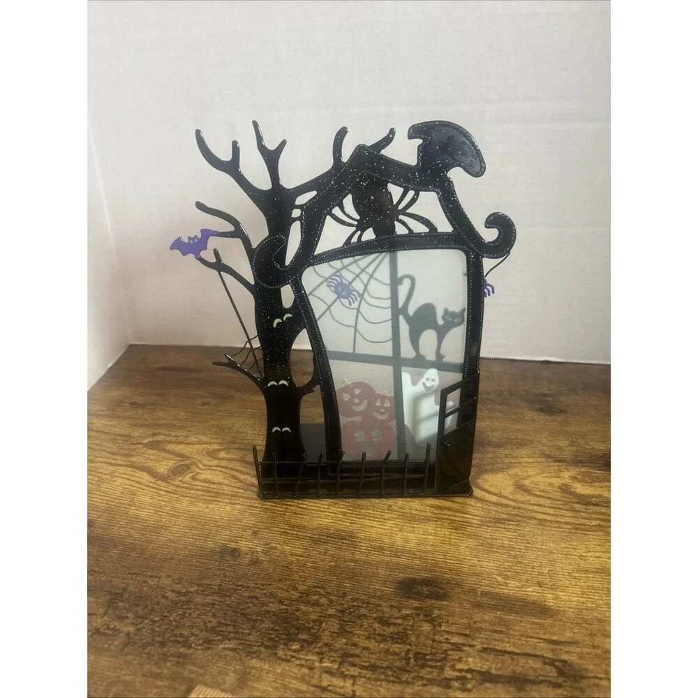 PartyLite Halloween Haunted Tree Candle Holder Cat Ghost Bat Pumpkin Decor